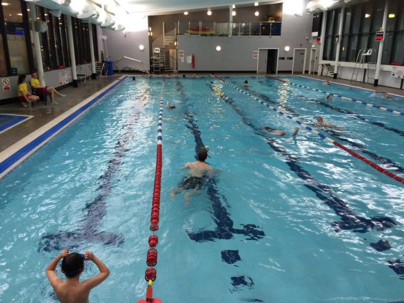 Swimmers in a pool taking part in a Rotary charity swimarathon